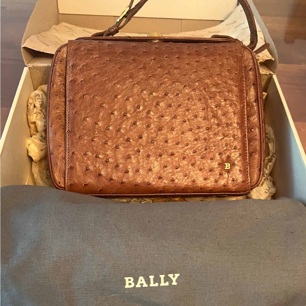 Bally Brown Ostrich Vintage bag with Textured Finish
